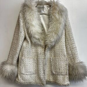 White fur blazer coat